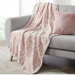 ⭐ 50” X 60” Velvet Plush SPRING THROW BLANKET Light Pink/Peach Floral New